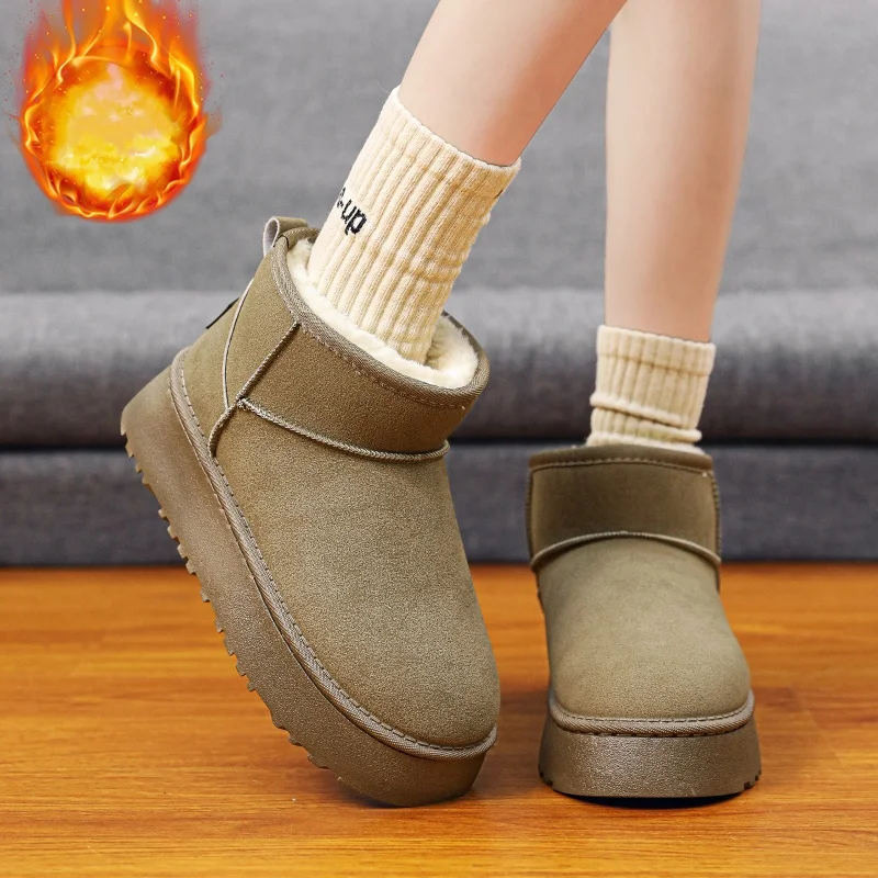 أحذية الثلوج النسائية، أحذية قطنية دافئة، أحذية قصيرة عصرية ومتعددة الاستخدامات مع بطانة من الصوف #5