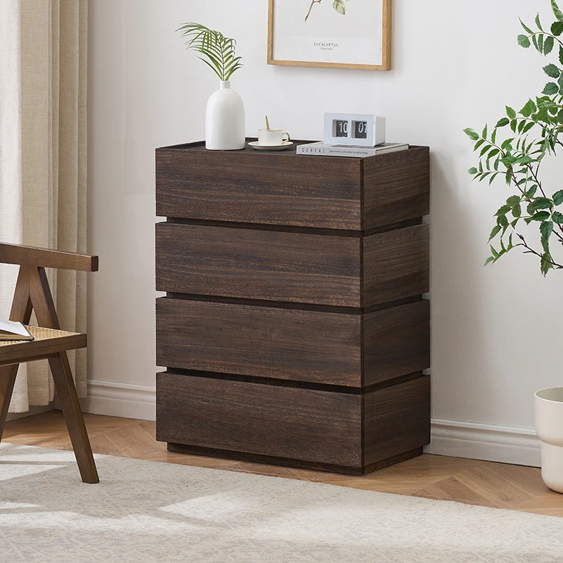 Solid wood chest, bedroom, living room, locker, storage, bedside table, simple modern drawer, bedside cabinet, three buckets com