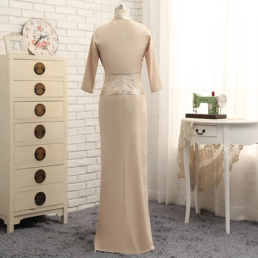 Champagne Moeder Van De Bruid Jurken Schede Chiffon Kant Met Jacket Plus Size Lange Bruidegom Moeder Jurken Voor Bruiloft