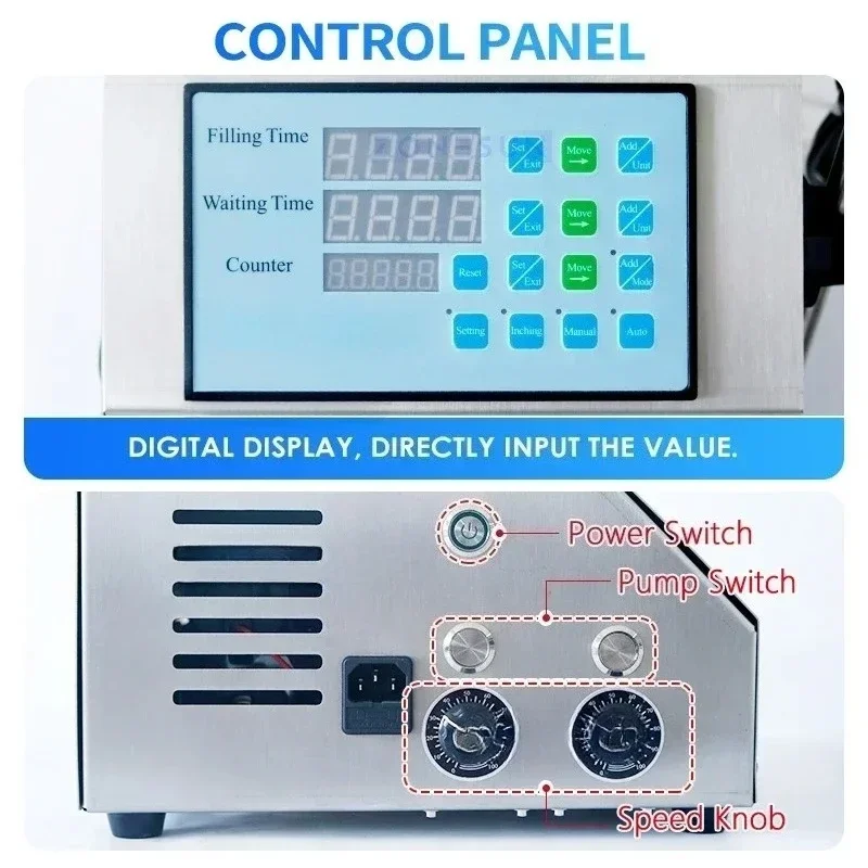 DPYT2P 액체 충전기 반자동 더블 노즐 음료 주스 향수 바이알 물 50-4000ml 병 충전기