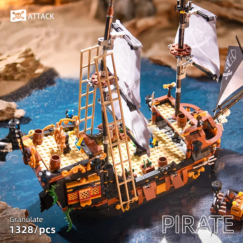 Pirates of the Caribbean Ship Building Block Model, High-Difficulty Assembly Decoration, Black Pearl Ship Toy for Boys' Birthday Gift