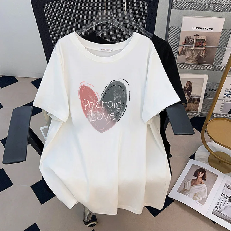 

170Kg Plus Size Women's Bust 170 Summer Loose Short Sleeve Round Neck Love Letter T-Shirt 4XL 5XL 6XL 7XL 8XL 9XL