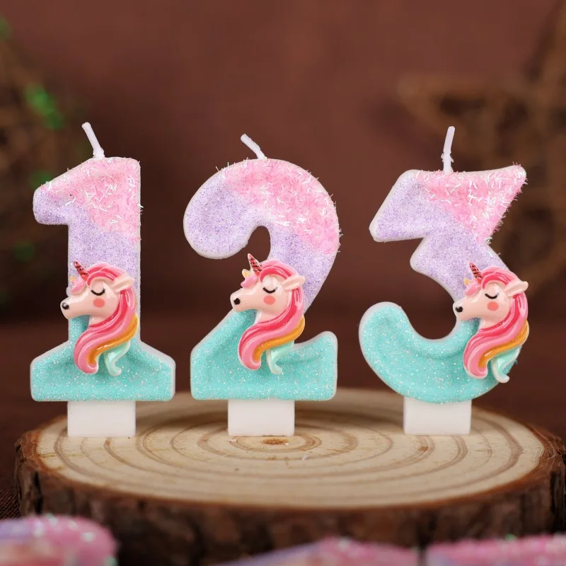 

Cute 0-9 Unicorn Themed Number Birthday Candles for Kids Happy Birthday Cake Candle Party Supplies Cake Decoration DIY Creative