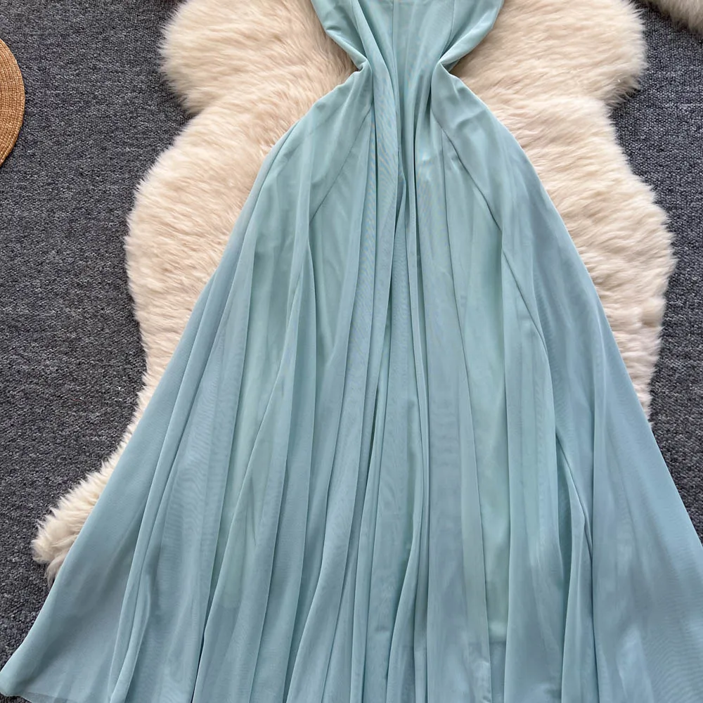 Chic vintage diamantes de imitación sin mangas elegante Hada moda coreana Boho Sundress ropa de mujer vestido