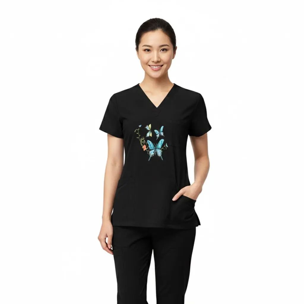 

Комплект медицинской униформы (скраб) с эксклюзивным принтом на весну-лето 2026 – тонкий, эластичный, быстросохнущий, для мужчин и женщин, врачей и медсестер