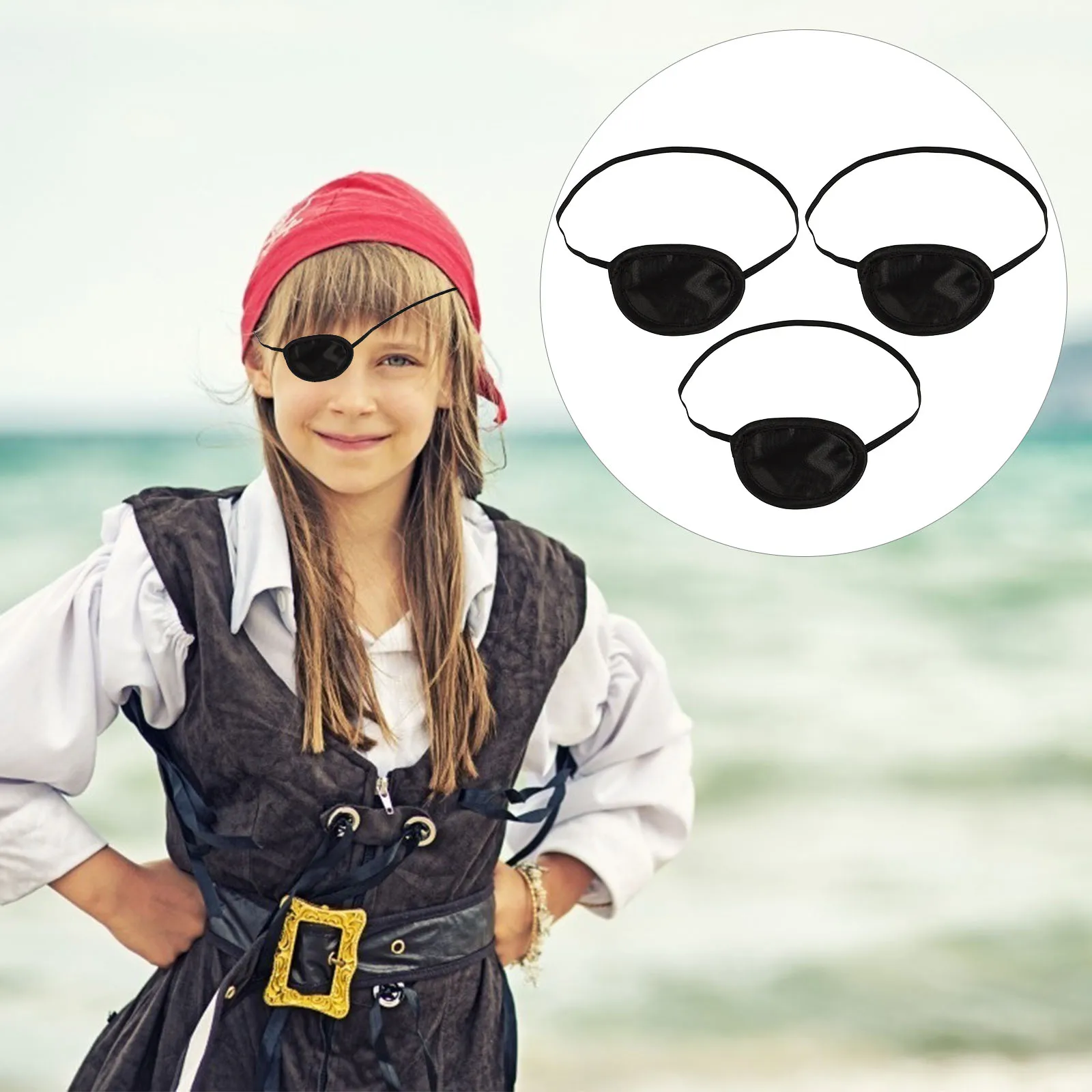 

3pcs Single Patch Black Elastic Straps Kids Adult Amblyopia Correction Lazy Eye Patches Satin Cloth Thick Light Block Eye Cover