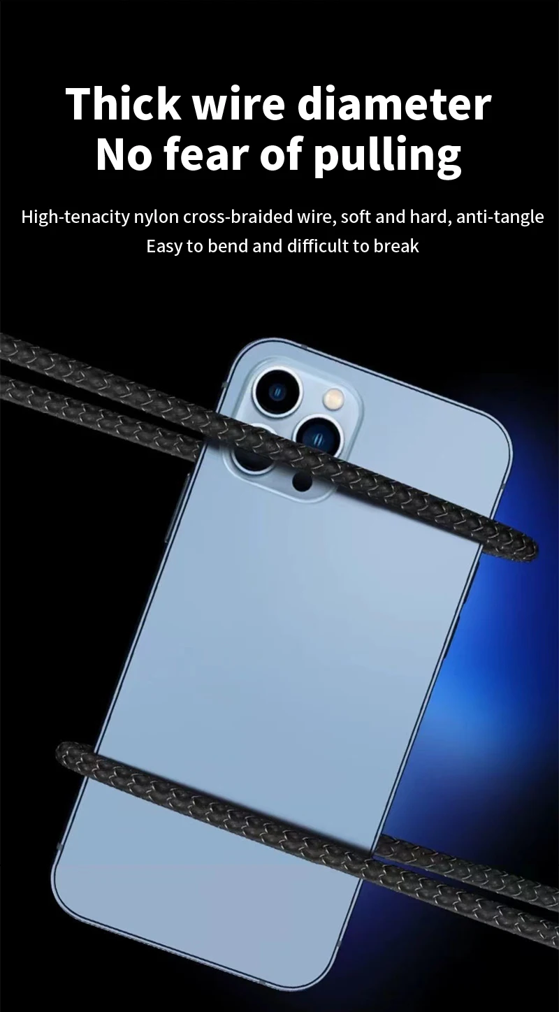 4PCS 3-IN-1 100W Nylon Woven Fast Charging Cable With Type-C, Micro USB, IP Port Compatible With Multiple Devices Multi Port Multiple Charging Wire