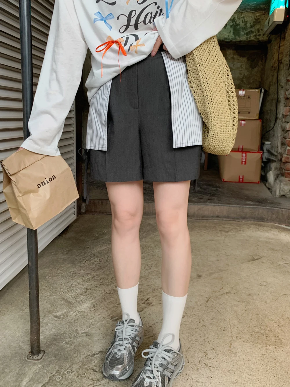 

ay Casual Women's Pants by Spring Faionable Striped Splicing Design Straight Leg Thin Material Korean Sle l Waist