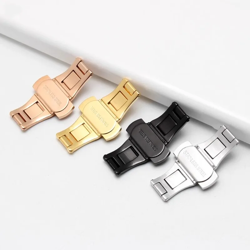 男性と女性のためのステンレス鋼の時計バックル,hボタンバタフライクラスプ,シルバー,ゴールド,ローズゴールド,折りたたみ式ストラップ,5mm, 6mm