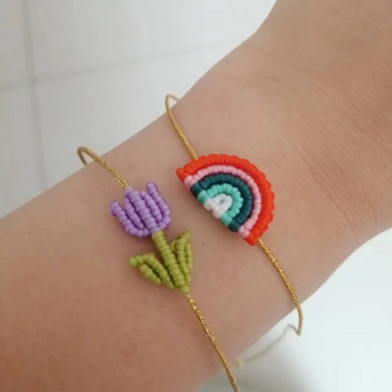 Handwork Hand Knitting Tulips kid\'s Adjustable lucky Bracelet Braided small flower Women Bestie Charm Simple Friendship gift