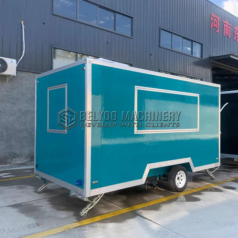 

Mobilna грузовик для фаст-фуда Belyoo, синяя подставка для хот-догов, мобильная кухонная тележка для киоска с мороженым, тележка для тако с грилем и фритюрницей, прицеп для еды