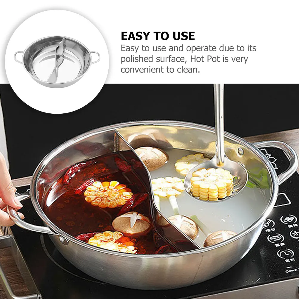 

Stainless Steel Hot With Divider Double Handle Thickened Two-Flavor Restaurant Soup Kitchen Cooking Pan Stock Pot For Home