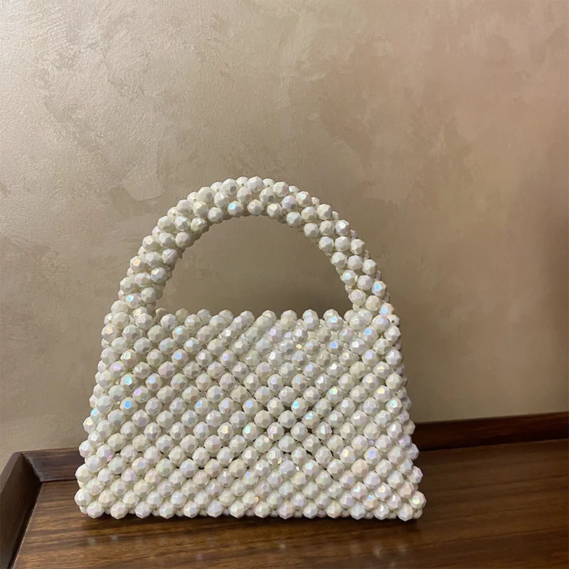 Bling Bling Beads Bags Handmade Woven Beaded Women\'s Fashion Design Handbag Customized Acrylic Stone Ladies Party Clutch 2023