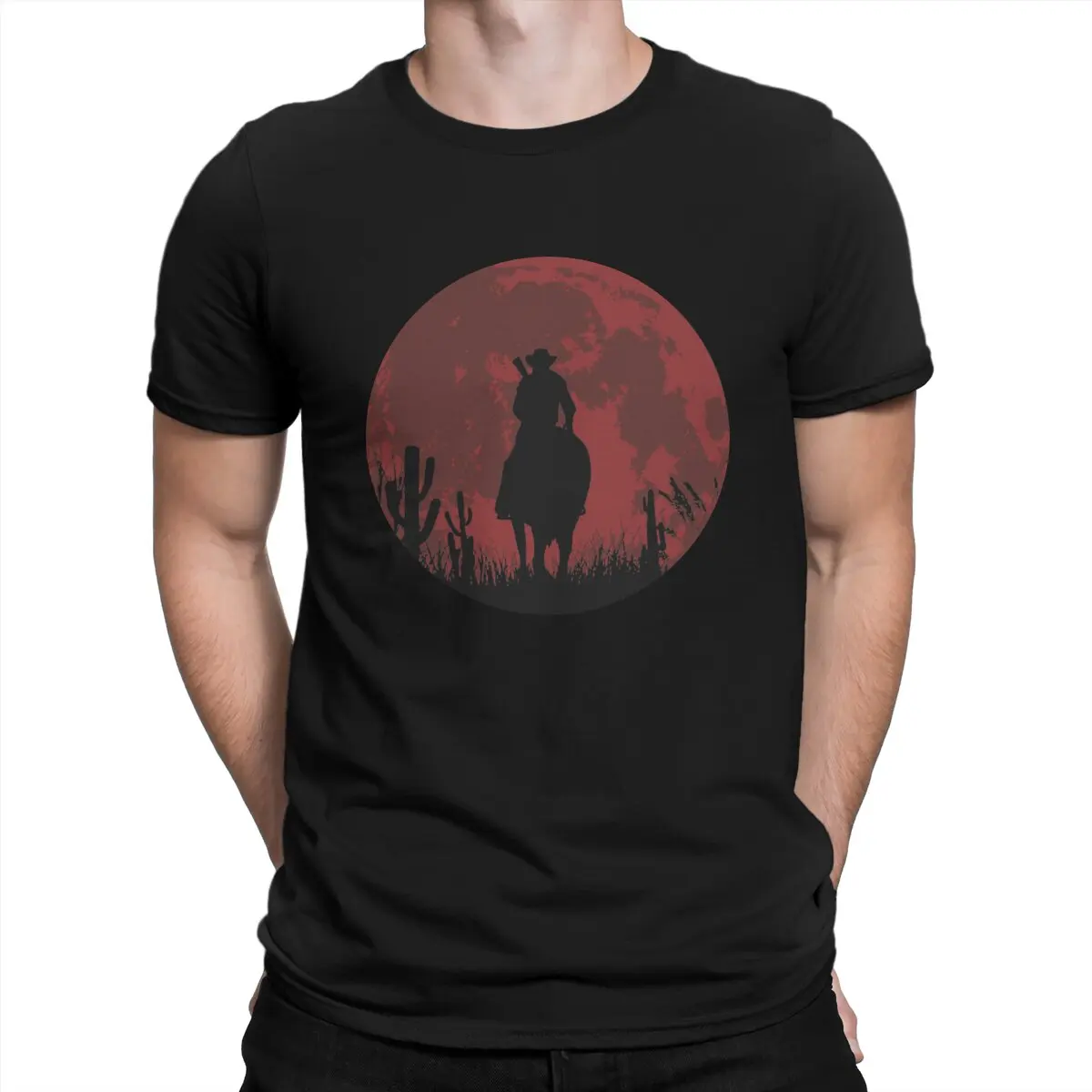 Red Moon T-Shirts Men Red Dead Redemption Vintage Pure Cotton Tee Shirt Crew Neck Short Sleeve T Shirt Graphic Clothes