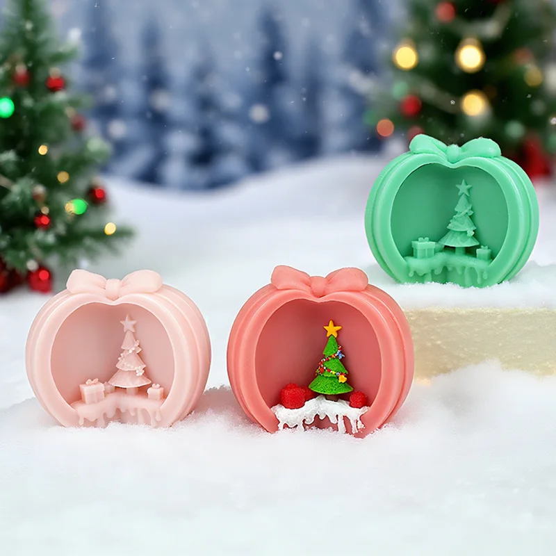ثلاثية الأبعاد شجرة عيد الميلاد التفاح سيليكون الشمع قالب شمع لتقوم بها بنفسك عيد الميلاد التفاح الروائح الجبس إسقاط الراتنج هدية تزيين المنزل