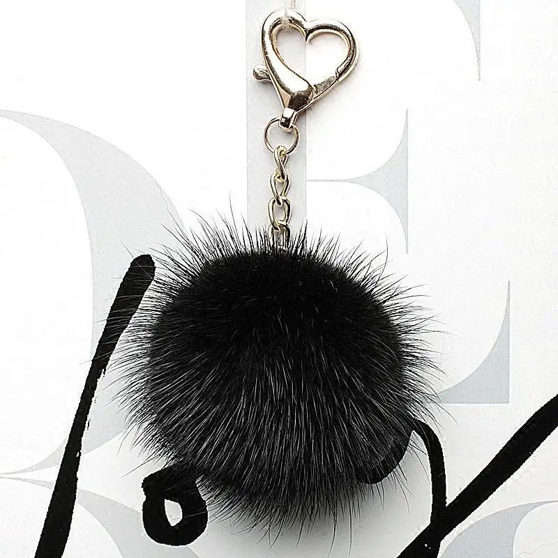 Mini Real Mink Fur Ball PomPom 9 Colors Genuine Mink Fur Keychain Heart Shape Metal Key Ring Pendant Bag Charm Women X180