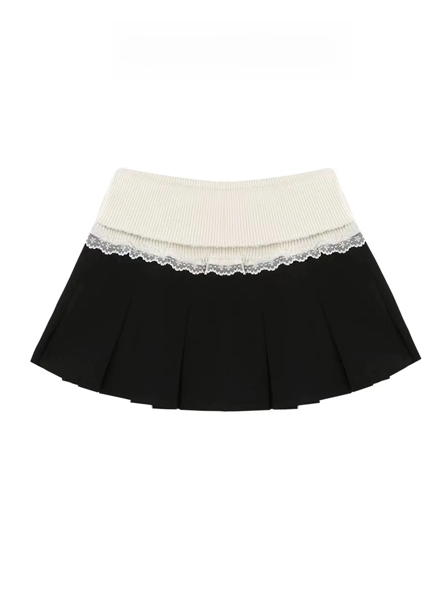 

Slimming High Waist Knitted Lace Patchwork A-Line Skirt for Women Spring 2026 Korean Style Commute Casual Loose Fit