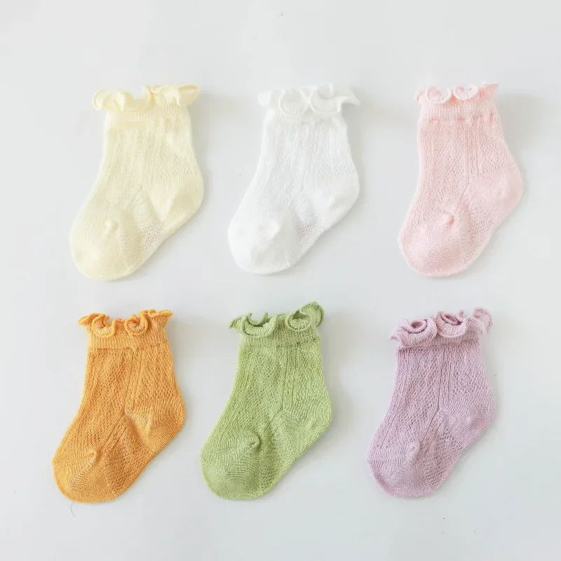 Chaussettes d\'été en dentelle pour bébé fille, mignonnes, motif floral, maille fine, respirantes, en coton, pour nouveau-né, accessoires pour