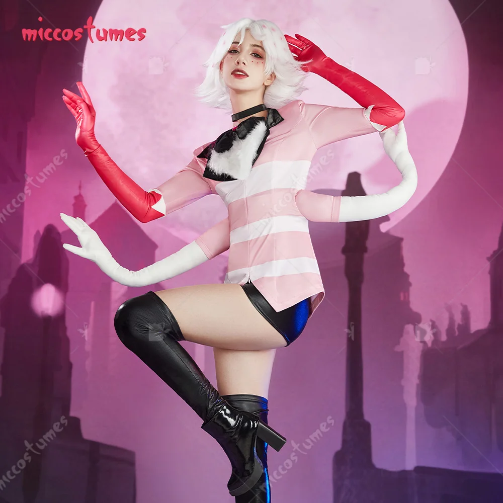 Miccostumes Women's Angel Dust Cosplay Costume Top and Pants with Gloves and Choker fullset