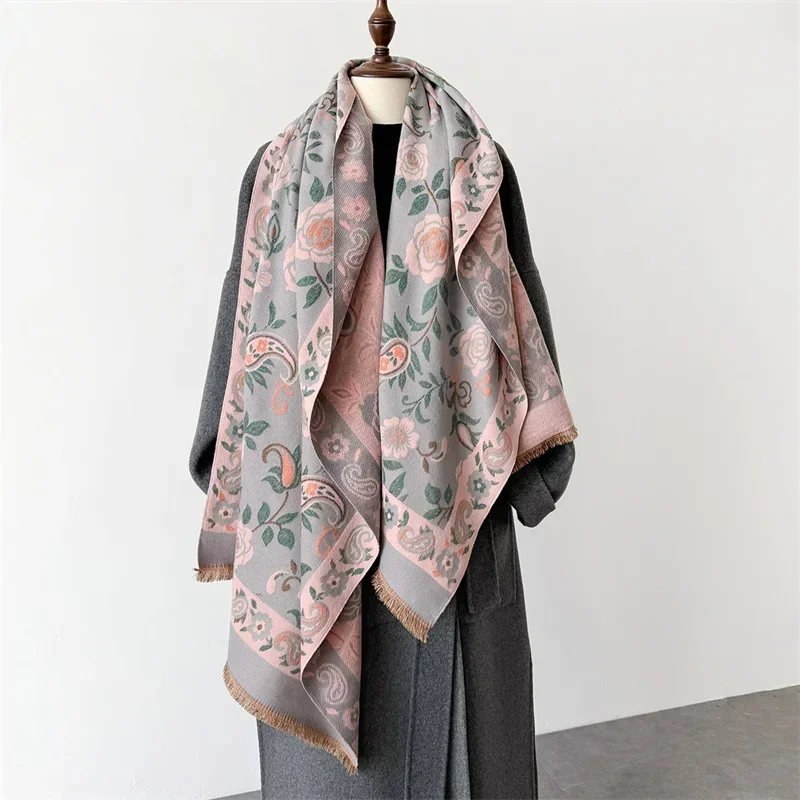 2024 Cashmere Scarf for Women Winter Bufanda Floral Design Thick Shawl Wraps Warm Female Blanket Stoles Echarpe Femme Pashmina