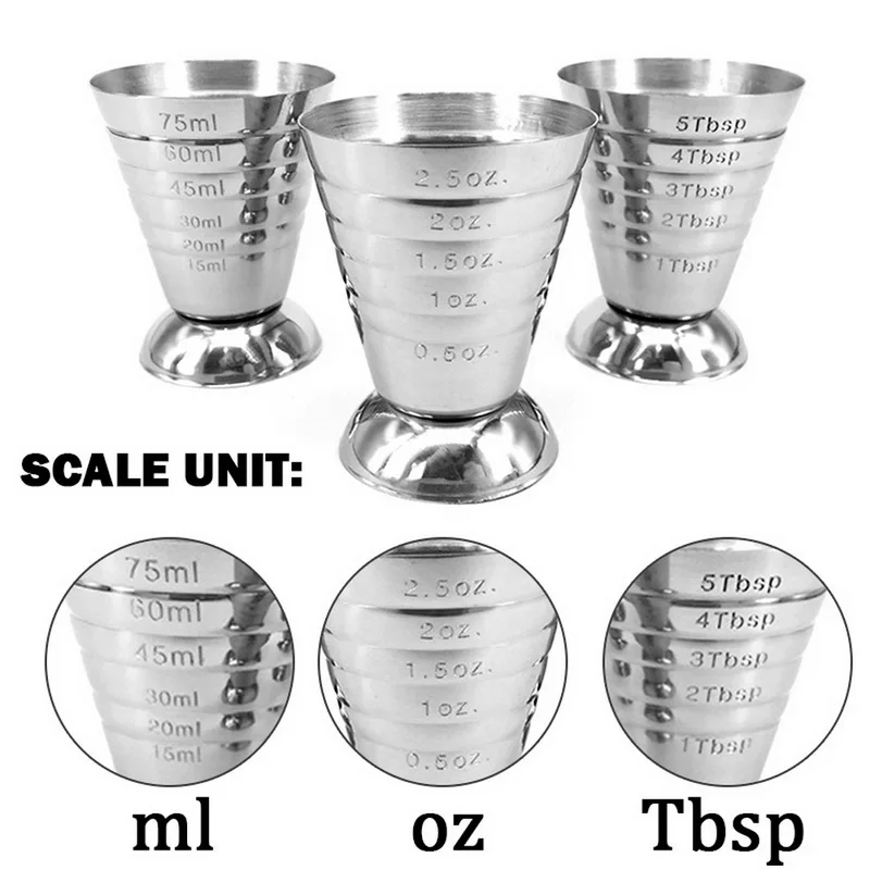 75ml Measuring Shot Cup Ounce Jigger Bar Cocktail Drink Mixer Liquor Measuring Cup Mojito Measurer Coffee Mug Stainless Steel