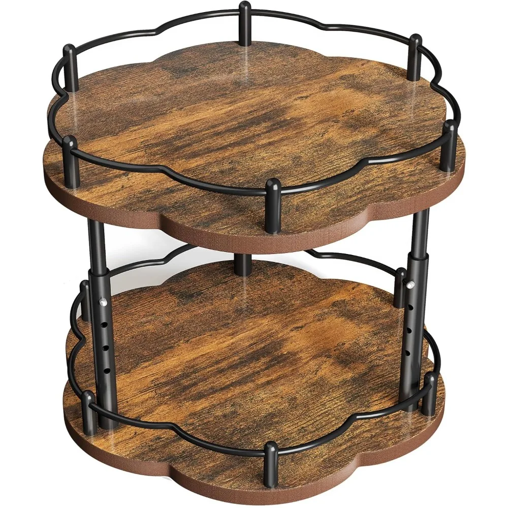 

Lazy Susan Spice Rack Organization for Cabinet - 2 Tier Adjustable Height Lazy Turntable Spice Organizer