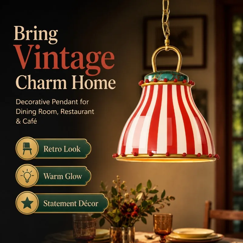 American Circus Pendant Light Red Striped Glass Shade Vintage Colorful Restaurant Dining Bar Cafe Home Decor Pendant Light