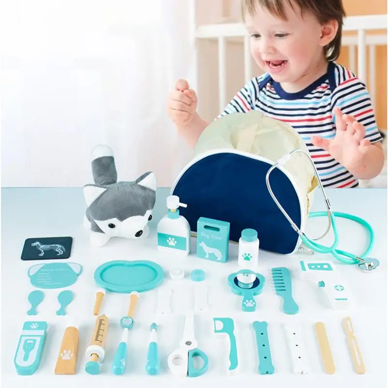 Simulação veterinária brinquedo kit, kid-friendly médico kit com design portátil presente de aniversário ano novo