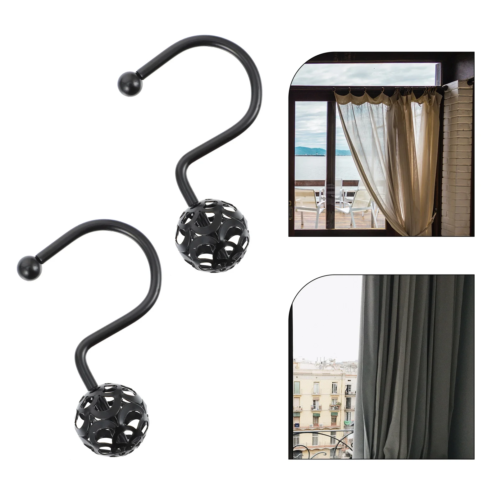 

12 pcs Metal Ball Hooks Sturdy Shower Curtain Hanger Iron Plating Curtain Fixing Accessory Window Rod Clips Home