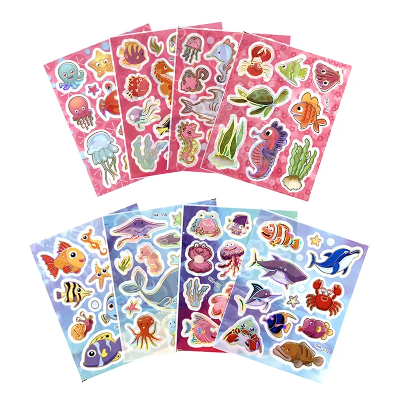 8 Sheets/Set Marine Life Ocean Animal Hot Stamping Process Golden Edge Stickers for Kids Scrapbook Notebook Album Decoration