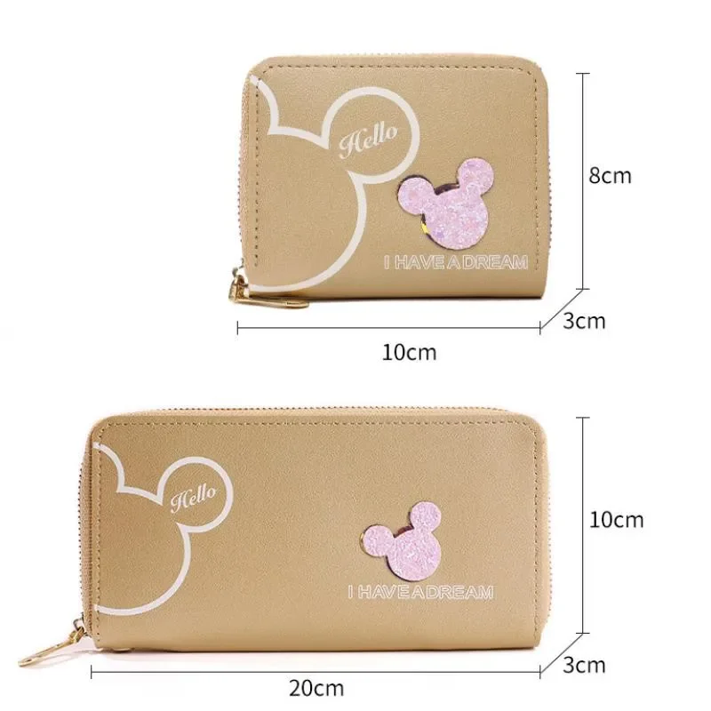 Disney-cartera de dibujos animados de Mickey Mouse para mujer, billetera de PU con cremallera larga, monedero de Minnie, monedero de Anime, tarjetero, regalo para niña