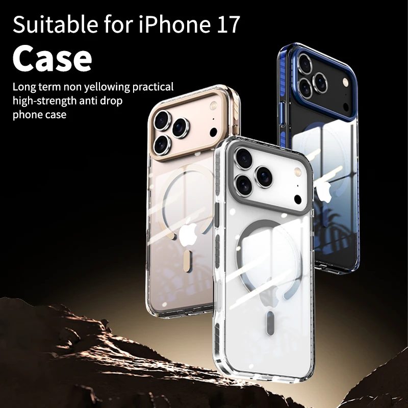 Luxury PE Striped Border Cover For Magsafe Magnetic Wireless Charge Clear Phone Case For iPhone 17 Air 16 15 14 13 12 17 Pro Max