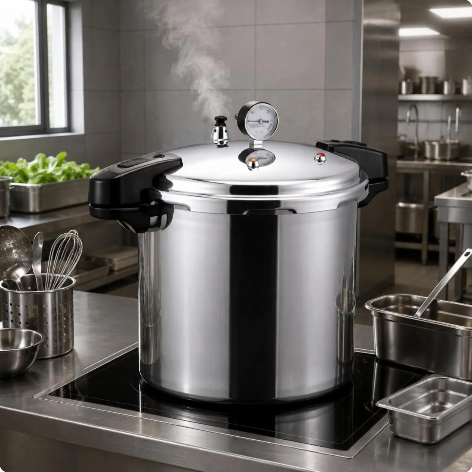 23 L Pressure Pot Domed Lid Cookware Black Side Handles Handles