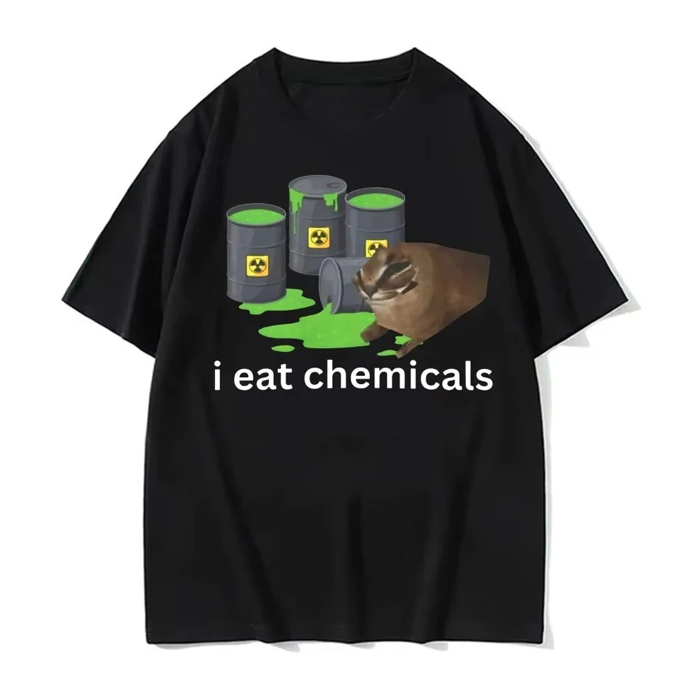 

Funny I Eat Chemicals Cursed Cat Meme T Shirt Vintage Humor Oversized Loose T Shirts Men Women High Quality Cotton T-shirts