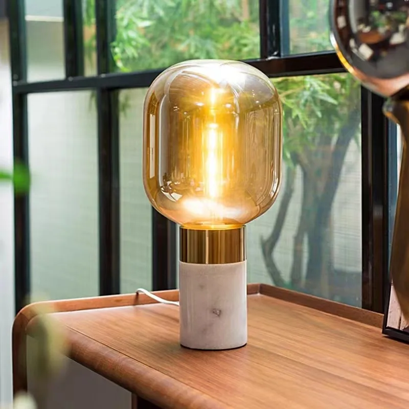 

Postmodern marble table lamp Nordic smoky brown glass lamp for Living Room small office Design lamp Decor bedroom bedside lamp