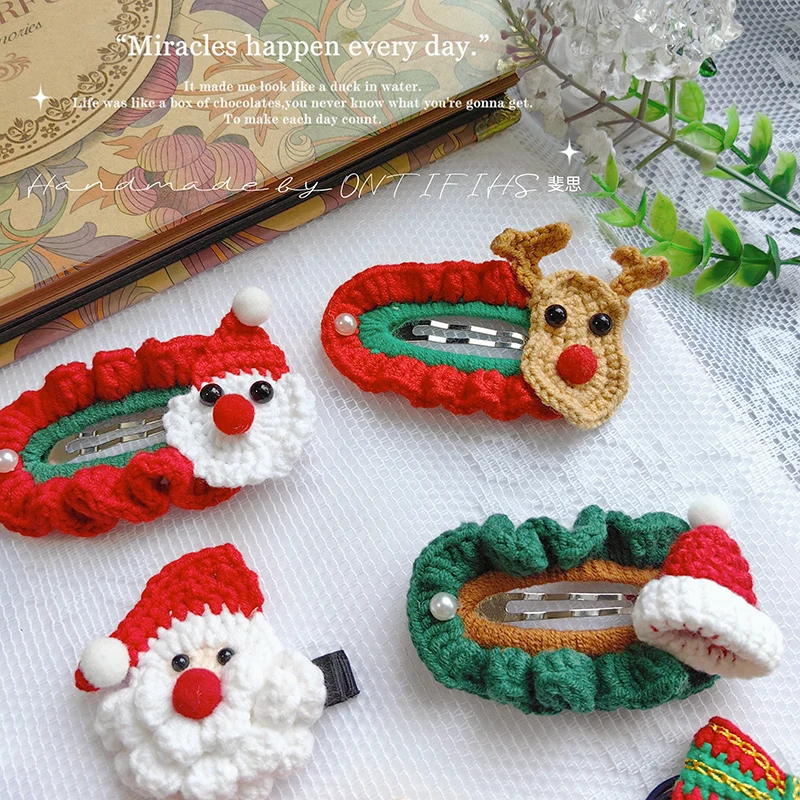 Knitting Crocheting Baby Barrettes Cartoon Hairpins Christmas Hair Clip Kids Grooming Hair Accessories