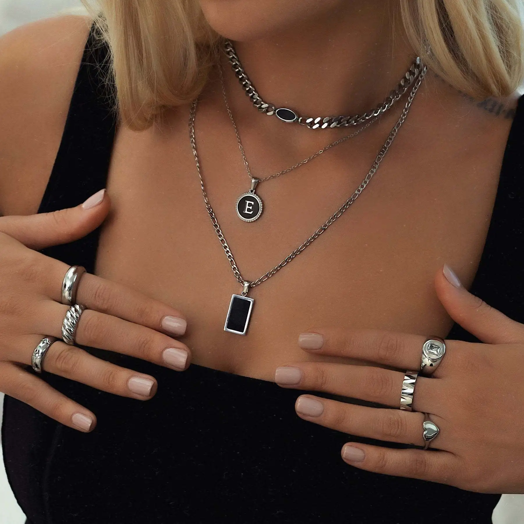 New 3.5mm Chunky Miami Curb Chain Bracelet for Women Stainless Steel Black Shell Pendant Wristband Punk Heavy Male Jewelry