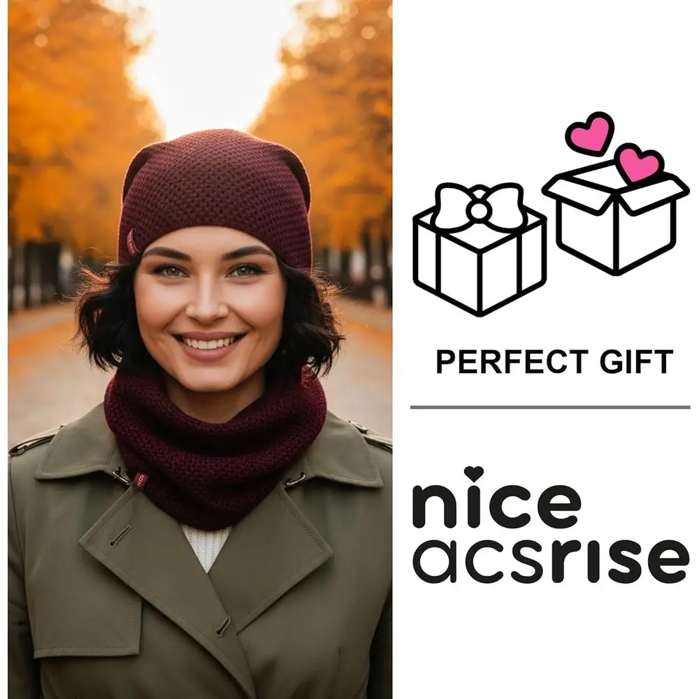 طقم وشاح إنفينيتي من الصوف للنساء وقبعة صغيرة متماسكة مترهل #5