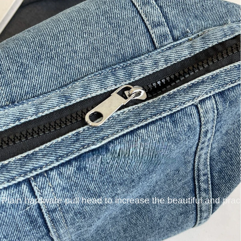 Denim Shoulder Bags for Women Soft Hobos Handbag with Zipper Female Foldable Crossbody Purse Female Travel Bag in Blue Black