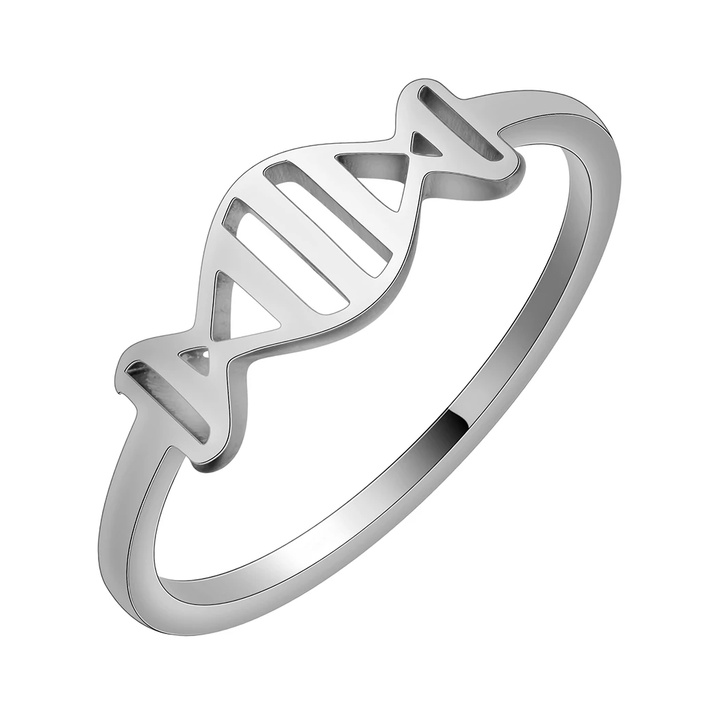 QIMING Chemistry Molecule DNA Rings For Women Stainless Steel Creative Finger Ring Party Jewelry