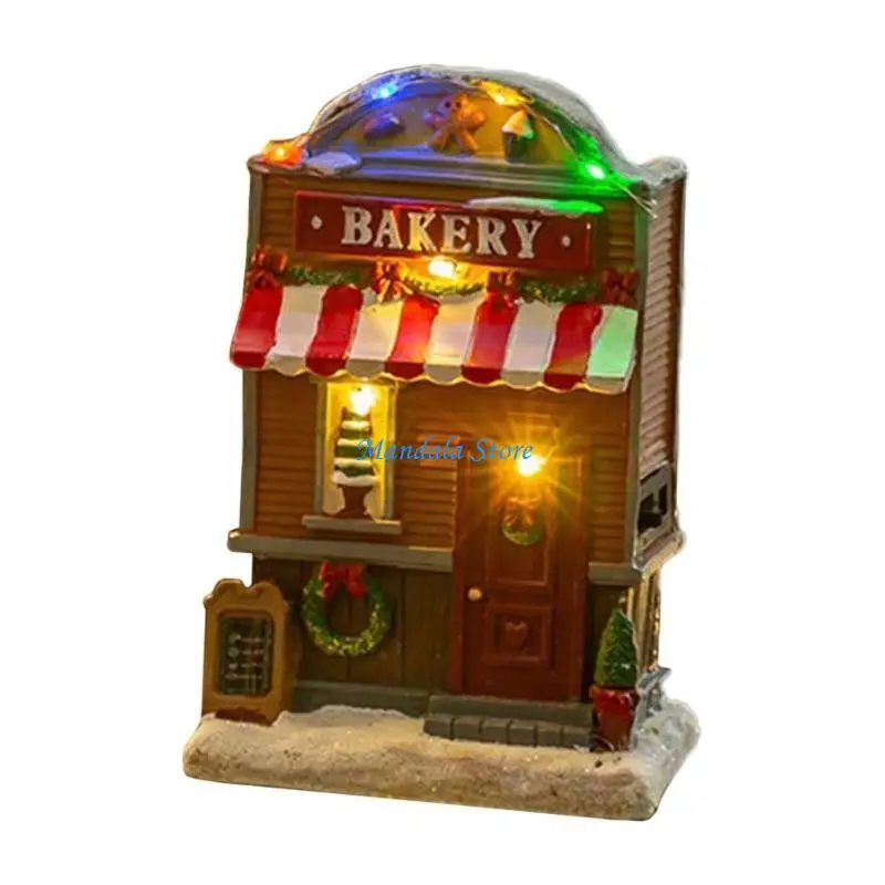 

U2JC Christmas Tabletop Resins Houses With Colorful LED Light and Melodics Songs for Holiday Decoration