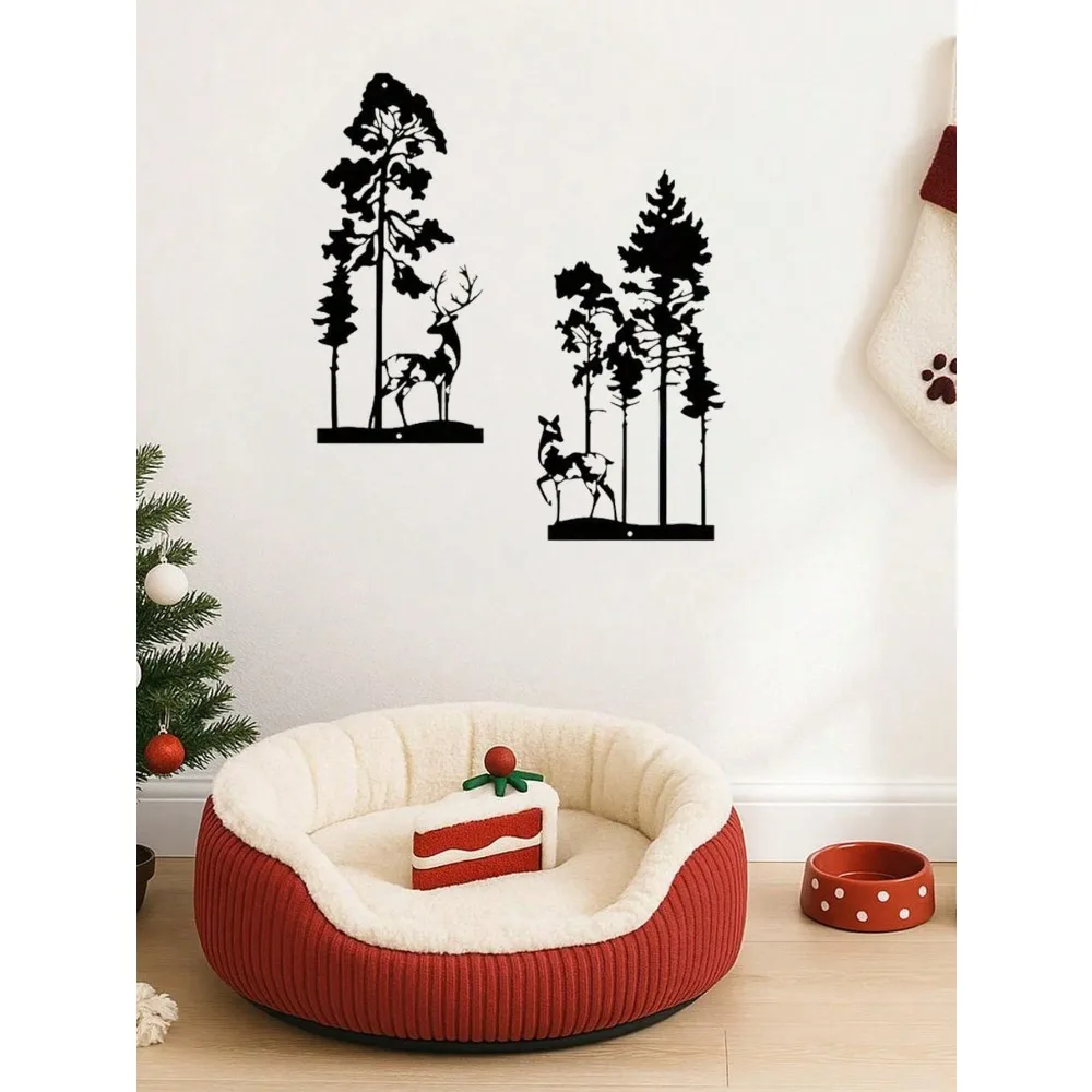 

Настенное украшение из черного металла в виде оленя, скульптура-силуэт сосны в деревенском стиле, современный декор для дома, подарок для спальни и гостиной