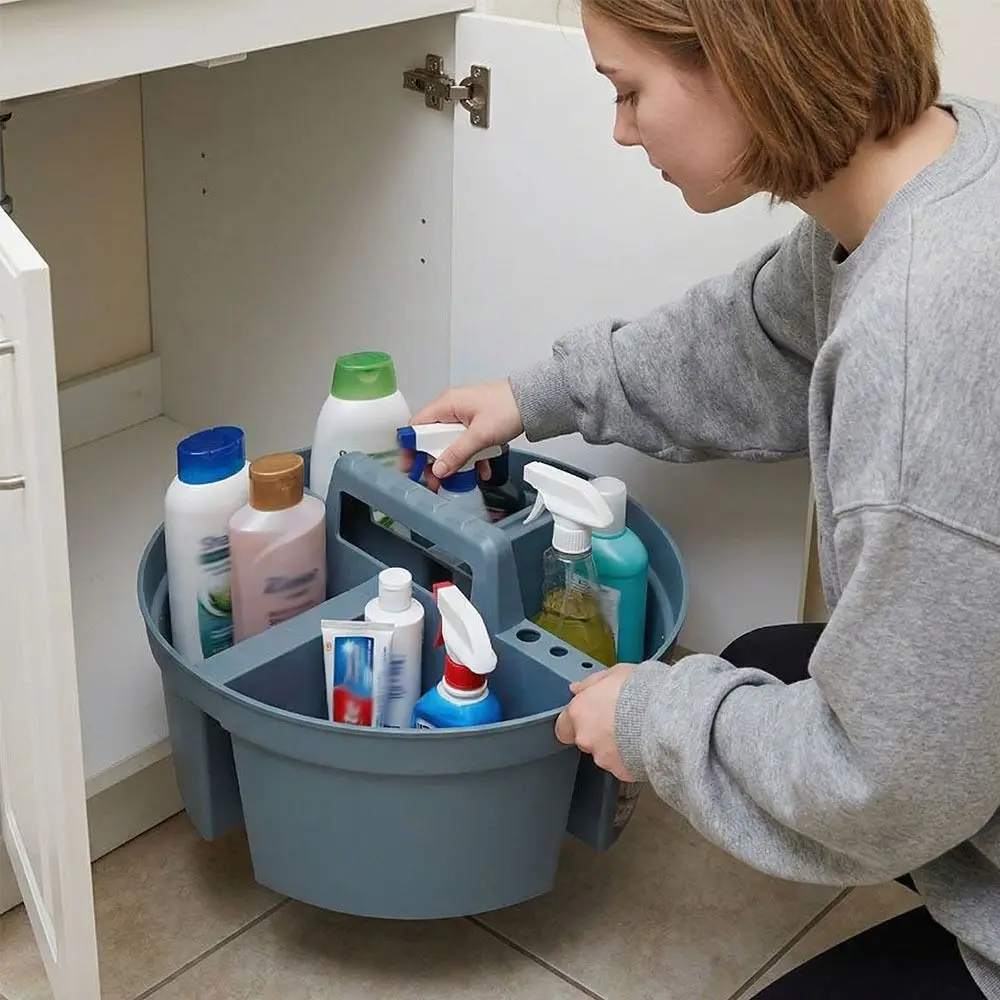 

Plastic Material Divided Box Thickened Design Handheld Round Toolbox Multi-Compartment Four Compartments Storage Box