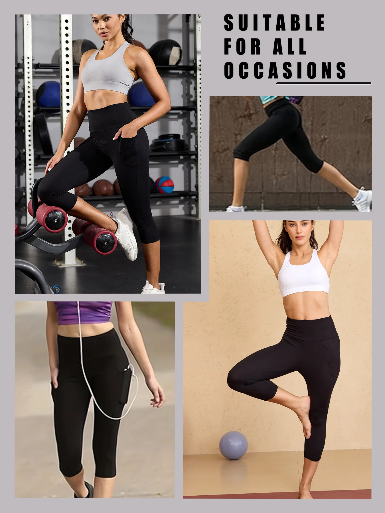 High Waisted capri pants For Women With Pockets Tummy Control No See Through Workout Running Yoga Athletic Push Up Gym Leggings