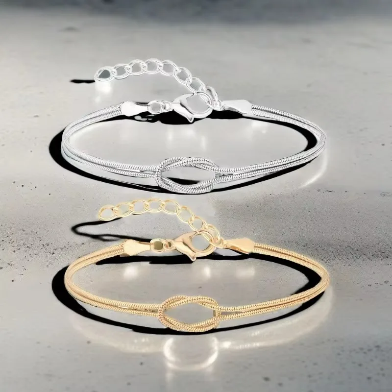 Creativity Stainless Steel Couple Bracelet for Women Men Charm Valentine Knot Snake Bone Bangle Jewelry Accessory Colorfast