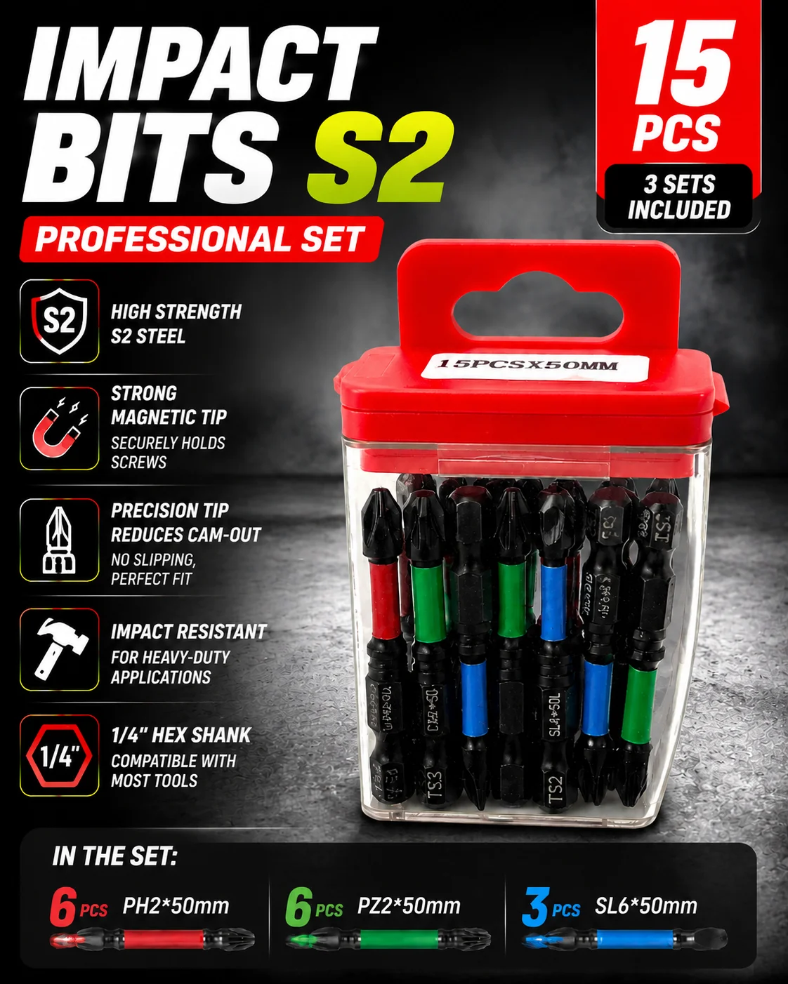 S2 Steel Phillips Screwdriver Bit Set Magnetic Cross Head Power Drill Bits 1/4 Hex Impact Driver Accessories