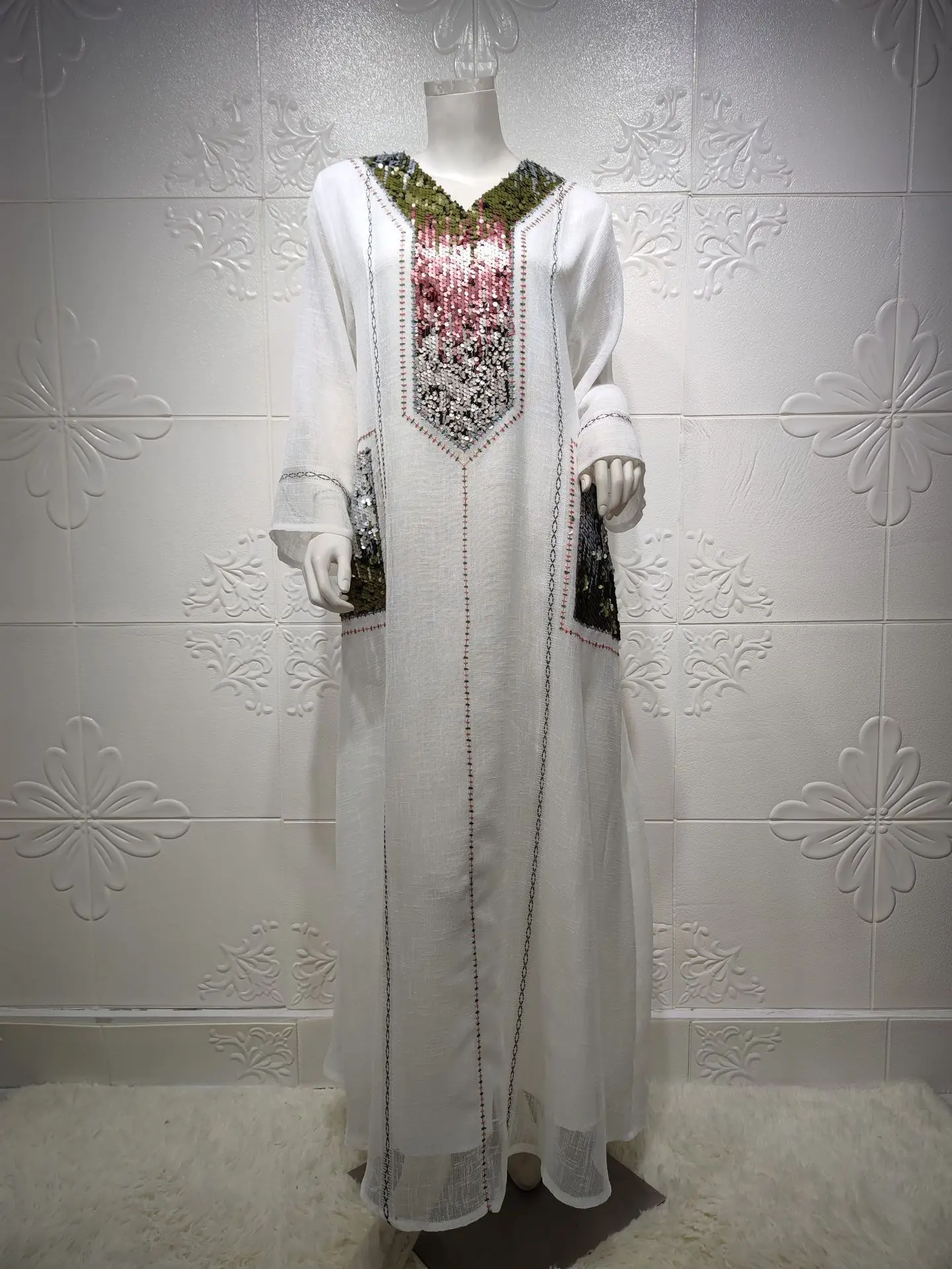 Dubai Luxury Abaya For Women Arab Moroccan Fashion Sequins Long Sleeve Loose Caftan Kuwaiti Gulf Muslim Ramadan Dress