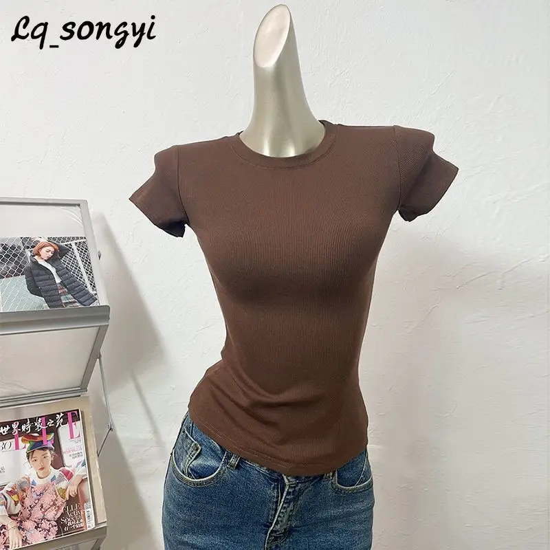 

Lq_songyi Slim Fit O Neck T Shirts for Women 2024 New Summer Short Sleeve Cotton Tops Tees Female Basic Solid T Shirts