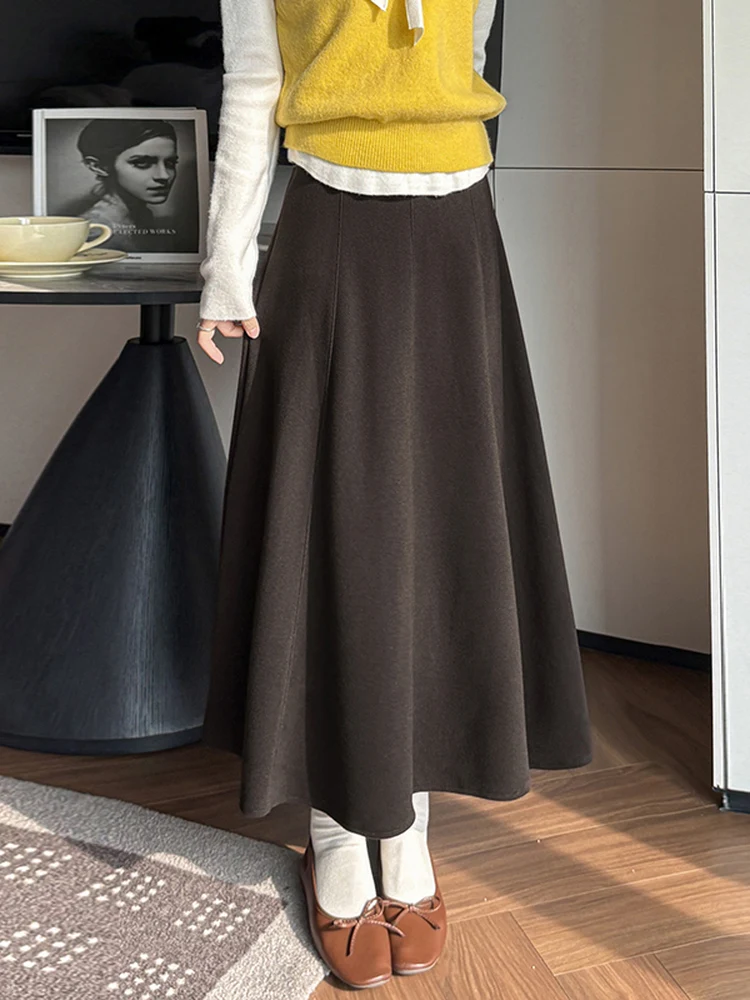 

Caramel f-length A-line Skirt Korean Sle High-waist Slimming Midi New Woolen Umbrella Skirt for Women Spring Autumn