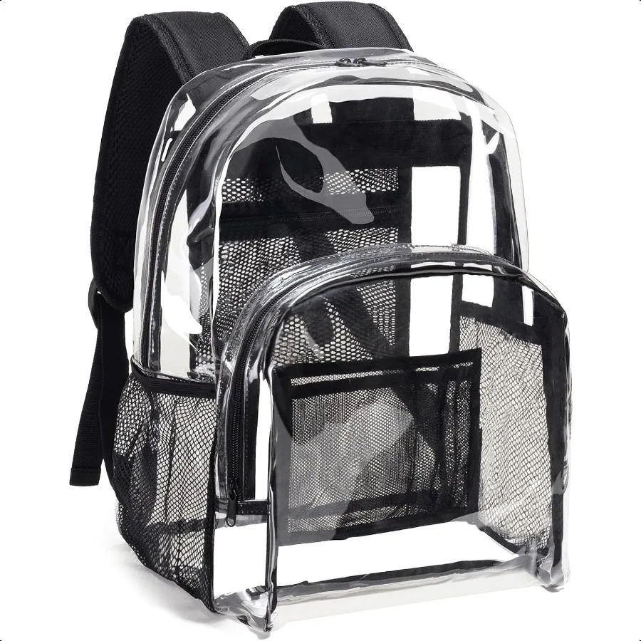 

Clear Backpack Heavy Duty PVC Transparent Backpack with Reinforced Strap Stitches Large Capacity for College Workplace Security